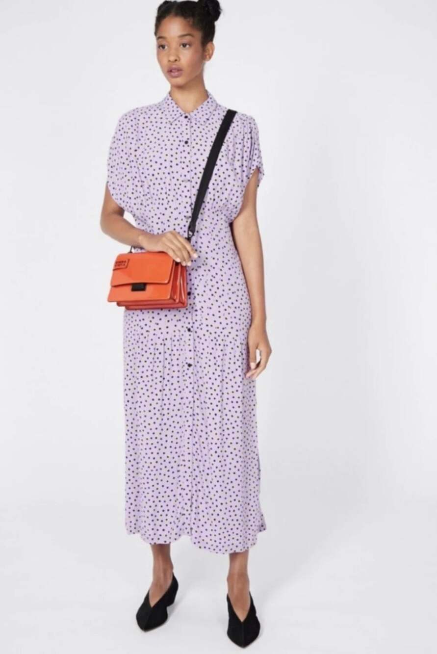 Lilac Polka Dot Midi Shirt Dress - Women's